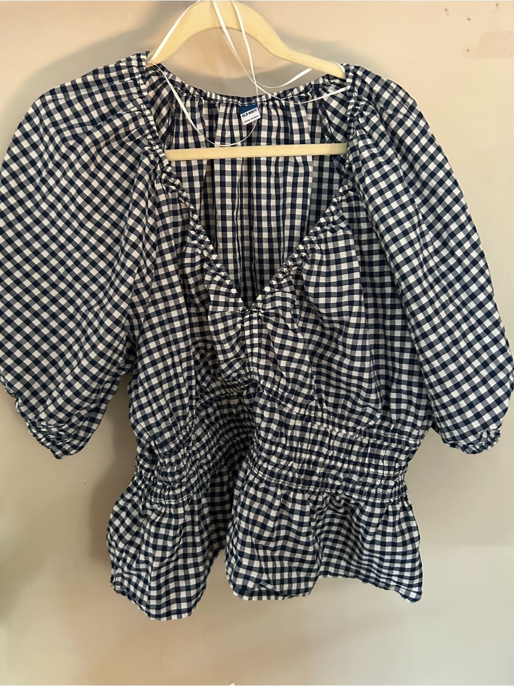 Woman’s Navy and White Gingham Top